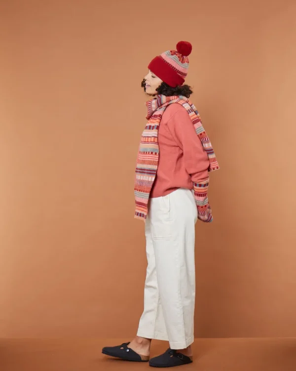 Hats + Arm Warmers>Donna Wilson Static Stripe Beanie Hat- Dubonnet