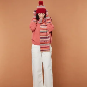 Hats + Arm Warmers>Donna Wilson Static Stripe Beanie Hat- Dubonnet