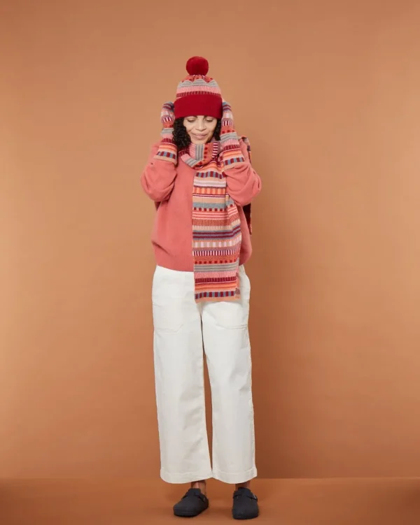 Hats + Arm Warmers>Donna Wilson Static Stripe Beanie Hat- Dubonnet