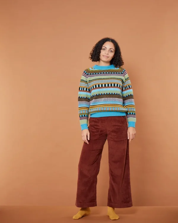 Lambswool Jumpers>Donna Wilson Static Stripe Jumper - Turquoise