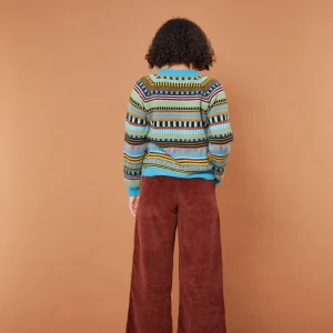 Lambswool Jumpers>Donna Wilson Static Stripe Jumper - Turquoise