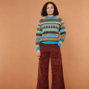 Lambswool Jumpers>Donna Wilson Static Stripe Jumper - Turquoise