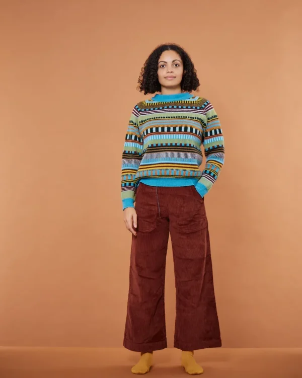 Lambswool Jumpers>Donna Wilson Static Stripe Jumper - Turquoise